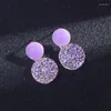 Kolczyki Dangle Trendy Purple Rhinestones Drop for Women Enomel Oil Geometry Metal Round Party Biżuteria Hurtowa prezent