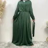Etnische kleding Vintage effen maxi-jurk Moslim eenvoudige abaya's voor vrouwen Elegantie V-hals Casual lange mouwen vestidos