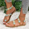 Sandalet 30 Çiçek Tasarımlar - Yeni Ayak Parmağı Stili Tatil İçin Sandalet Hafif Renk Büyük Boyu Plaj Ayakkabıları T240305
