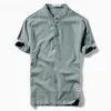 Heren T-shirts T-shirt Korte Mouw Zomer Linnen Overhemd Zakelijk Effen Chemise Homme Casual Werkkleding Formeel Slank 4XL