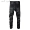 Mäns jeans Mens Designer High Elastics Distressed Ripped Slim Fit Motorcykelcyklist för män S Fashion Black Pants#030 28-38 240305