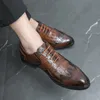 Brown Men Dress Shoes Stone Grain Oxfords Square Toe Lace-up Black Business Mens Shoes Size 38-45