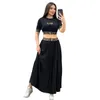 Designer Clothing Casual Embroidery Short Sleeve Top Long Skirt Set Women's S-2XL Plus Size Dress Women