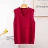 Kamizelki damskie mody kamizelki damskie 2024 Autumn Kniting luźne zewnętrzne zużycie średniej długości w kształcie dekoltu kurtka Sweater Swete Tops H102