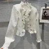 Wdmsna plissado babados grosso tweed curto jaqueta feminina outono duplo breasted mulher manga longa tecido senhoras casaco 240226