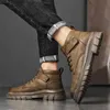 Outdoor Shoes Sandals Mens Shoes 2023 Autumn New High Top British Style Mid Top Leather Boots Workwear Waterproof Elevated Mens Climbing Boots YQ240301