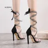 Crystal Rhinestone Black Ankle Buckle Strap Women Sandaler Thin High Heels Summer Gladiator Party Shoes Wedding Pumpar T240307