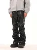 Pantaloni da uomo Pantaloni in pelle PU impilati neri pieghettati hip-hop di nicchia BTSG con pantaloni slim fit hip-hop di fascia alta