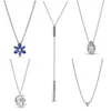 Collana in argento sterling 925 brillante albero della vita rotante trio catena con clavicola selvaggia con fiocco di neve blu