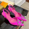 Été élégant Slingbacks sandales chaussures Satin femmes doré métal perles strass bout pointu dame pompes élégant marche