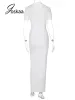 Kleid Joskaa Weiß Kurzarm Bodycon Maxi Kleid Frauen Sexy Club High Split Elegante Ferien Mode 2023 Sommer Party Clubwear