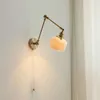 Wandleuchte IWHD Japan-Stil Kupfer-Wandleuchte mit langem Arm, Wandleuchte, Zugkettenschalter neben Schlafzimmer, Treppenlicht, Keramik-Lampenschirm, Wandlampe LED