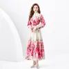 Élégant Floral Vacances Cardigan Maxi Robes Femmes Col Montant Designer À Manches Longues Robe Décontractée Dames Plage Robes De Fête Vêtements