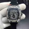 Hip Hop Men's Trend Diamond Case Watch Duże diamentowe zegarki Zegarek czarny gumowy pasek Strap Automatyczne mechaniczne W222F