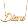 Diane nome colar pingente para mulheres meninas presente de aniversário placa de identificação personalizada crianças melhores amigos jóias 18k banhado a ouro aço inoxidável