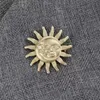 Luxury designer retro matte gold sunflower moon portrait brooch clothing accessories