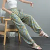 Capris Pantaloni da donna nuovi estivi Pantaloni da spiaggia in seta di cotone Moda retrò Casual Legare i piedi Pantaloni harem Bloomers Pantaloni repellenti per zanzare