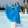 Kleid Sommer Boho Maxi Kleid Frauen 2023 Solide Farben Chiffon Lange Strand Kleid Koreanische Mode Rüschen Flare Hülse Bodycon Kleid