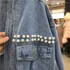 Kvinnors jackor jackor söta pärlor denim skörd plus storlek beskurna jean clagel 240305