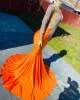 New Orange Prom Dress Sheer Neck Appliques Beads Long Satin Evening Gowns Black Girls Graduation Ocn Wears