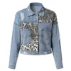 Giacche da donna Giacche di jeans corte per cappotto patchwork con stampa leopardata Giacca da donna da donna Plus Size 240305