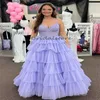Gorgeous Lilac Tiered Prom Dress Spaghetti Straps A Line Ruffles Applique Lace Evening Dresses Elegant Special Occasion Birthday Engagement Party Gowns 2024 Chic