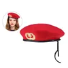 Berets Red Sailor Hat Stage Show Square Dancing Woolen Ladies (Golden Eight Pointed Star)