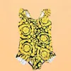 Girls Long sleeved One piece Swimsuit Spring swimwear Hanging Strap Printed Sweet Cute Baby Girl Swimsuits 2024 Childrens Swimming Suit CSD2403057-8