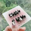 Luxury Handmade Reusable Fake Nails Press on Almond Design Black Camellia Rhinestone Wearable Art For Girls 240305