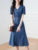 Casual Dresses Collar Split Fishtail Dress for Commuter Summer Korean Style midja Timning Fashion Slimming Elegant