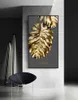 3 panele Nordic Golden Abstract Liść Flower Wall Art Malowanie Czarne białe pióra Plakaty Pi nadruki ścienne dla życia RO7525181