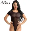 Costume da bagno donna Costume intero perizoma perizoma sexy in rete trasparente trasparente body a maniche corte costume da bagno monokini girocollo femminile