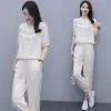 Suits Women's Sweat Suit 2022 New Summer Leisure Tracksuit Fashion Korean Ice Silk Plus Size Clothing Corp Top And Pants Two Piece Set