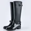 Punk Stil Zipper Hohe Stiefel Frauen Reine Farbe Regen Stiefel Outdoor Gummi Wasser schuhe Für Weibliche 36-41 Plus größe 240228