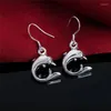 Pendientes colgantes de plata de ley 925, lindos y pequeños delfines, joyería de moda para mujer, regalos de Navidad largos