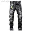 Jeans masculinos mens jeans azul buraco rasgado calças moda itália estilo skinny denim calça motociclista motocicleta rock revival calças 240305