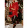 Camicia Camicie con paillettes per le donne Festa di Natale Moda Camicie con maniche a pipistrello irregolari Bloule Donna Casual Loose Street Blusa Top Rosso