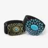 Bälten pärlstav smycken pu läder bälte elegant metall spänne etnisk vind bred koreansk blå sten enkel