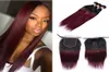 Ombre Colored Two Tone Weave 1B99j Straight Hair Extensions Weave Bundles with Part Lace Closure Unprocessed Virgin Human Ha8525757