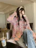 Deeptown Kawaii doux arc-en-ciel pull Cardigan femmes Style coréen Y2K boutonné hauts en tricot Chic mode surdimensionné maillots pull 240227