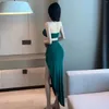 Vestidos de trabajo Fashion Green Two Piece Set Women Sexy Dress Mleeveless V Brail para el cuello Caparilla