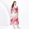 Élégant Floral Vacances Cardigan Maxi Robes Femmes Col Montant Designer À Manches Longues Robe Décontractée Dames Plage Robes De Fête Vêtements