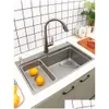 Kitchen Sinks Nano Kitchen Sink 304 Rostfritt stål Wash -basin Hushåll på höger sida Dränering Stor singel Slot Gray Fregadero de DHJ2J