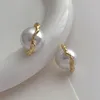 Boucles d'oreilles Minar INS Mode 14K véritable plaqué or cuivre envelopper ronde imitation perle géométrique pour les femmes tous les jours bijoux