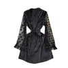 Casual Dresses Superaen 2024 Autumn Retro Style Nightgown Dress Women's Mesh Tassel Tie Design Black