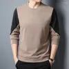 Maglioni da uomo T-shirt girocollo in velluto double face Camicia base alla moda americana casual color block