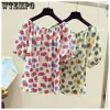 Blusa fora do ombro blusa manga puff topo floral chiffon camisa sexy das mulheres blusas verão manga curta camiseta feminina elegante topos