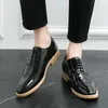 Dress Shoes Golden Block Business Formal Men Fashion PU Lace Up Carved Low Heel Black Banquet Versatile Large Sizes 38-46