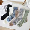 Chaussettes respirantes pour femmes, mode d'été, Style japonais, Tube central Transparent, verre, soie rayée, bonneterie féminine