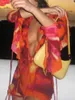 Casual Dresses Women s Long Sleeve Ruffle Trim Bodycon Dress Tie Front Bandage Deep V Neck Mini Summer Beach Party
